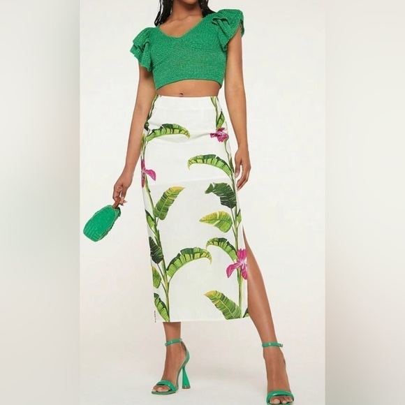 Coco Cache' Boutique Dresses & Skirts - Bohemian Tropical Floral Print Skinny High Waist Split Thigh Skirt